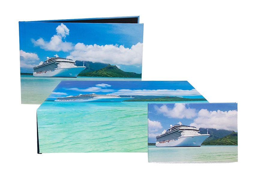 Boîtes et Titulaires 6 Boite Peleman personnalisée avec un paysage de vacances avec un paquebot